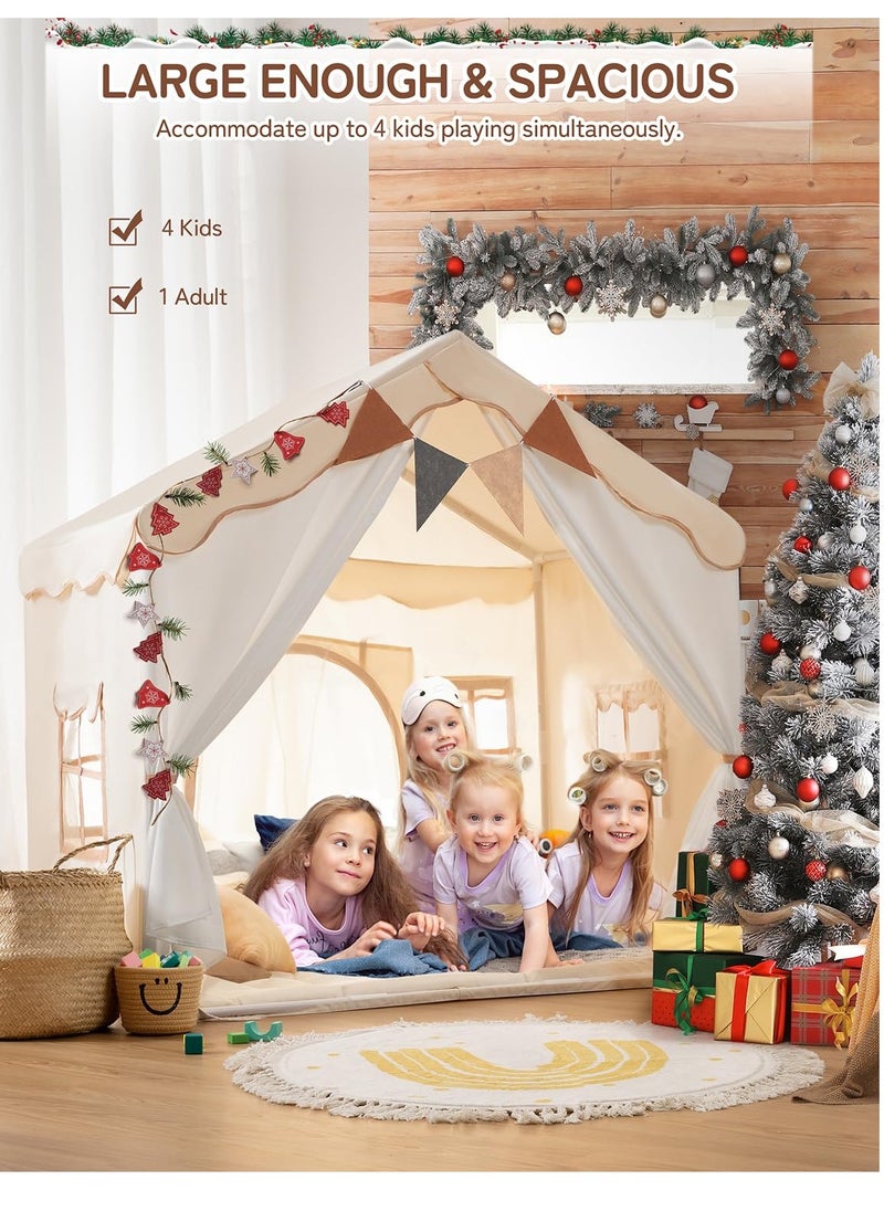 Tent Children's HouseKids Tent, Kids Playhouse 2 in 1 with Padded Mat and Lights, Large Play Tent with 2 Doors & 4 Windows, Kids Play Tent Indoor & Outdoor, Christmas Toddler Tent for Kids, 51