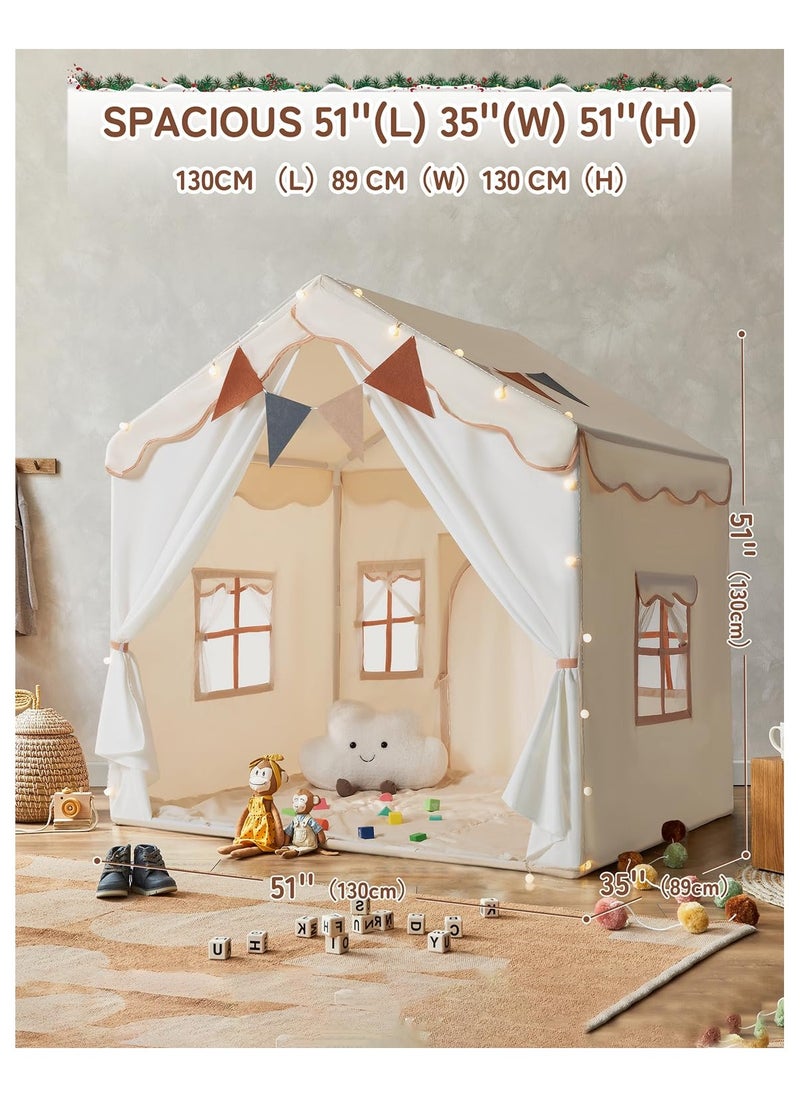 Tent Children's HouseKids Tent, Kids Playhouse 2 in 1 with Padded Mat and Lights, Large Play Tent with 2 Doors & 4 Windows, Kids Play Tent Indoor & Outdoor, Christmas Toddler Tent for Kids, 51
