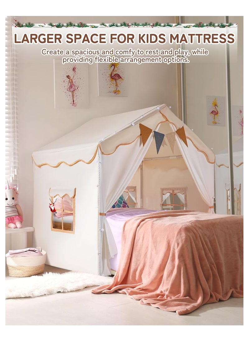 Tent Children's HouseKids Tent, Kids Playhouse 2 in 1 with Padded Mat and Lights, Large Play Tent with 2 Doors & 4 Windows, Kids Play Tent Indoor & Outdoor, Christmas Toddler Tent for Kids, 51
