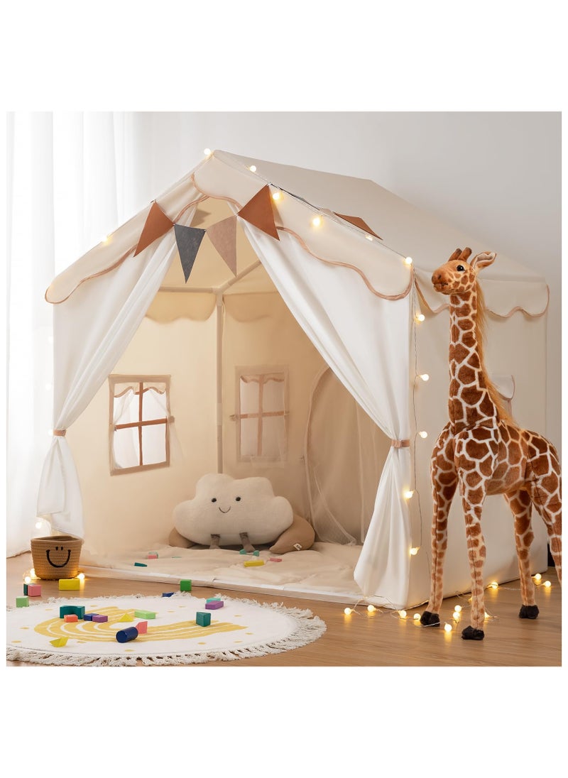 Tent Children's HouseKids Tent, Kids Playhouse 2 in 1 with Padded Mat and Lights, Large Play Tent with 2 Doors & 4 Windows, Kids Play Tent Indoor & Outdoor, Christmas Toddler Tent for Kids, 51