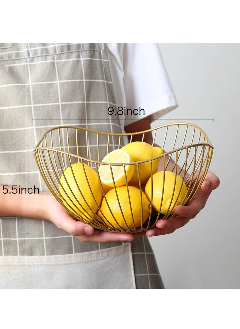 Wire Fruit Basket Gold Fruit Bowl for Kitchen Counter Wave Fruit Basket ServingBowl Wire Fruit Dish for Fruits and Veggies