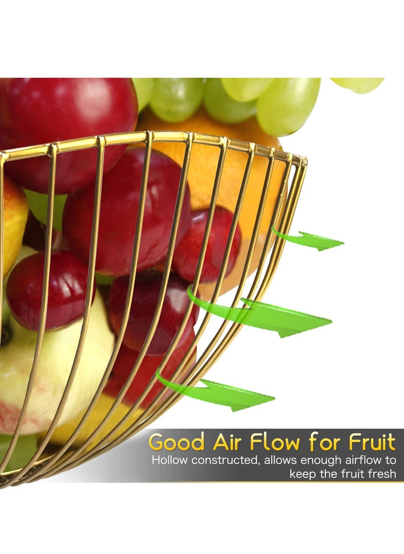 Wire Fruit Basket Gold Fruit Bowl for Kitchen Counter Wave Fruit Basket ServingBowl Wire Fruit Dish for Fruits and Veggies