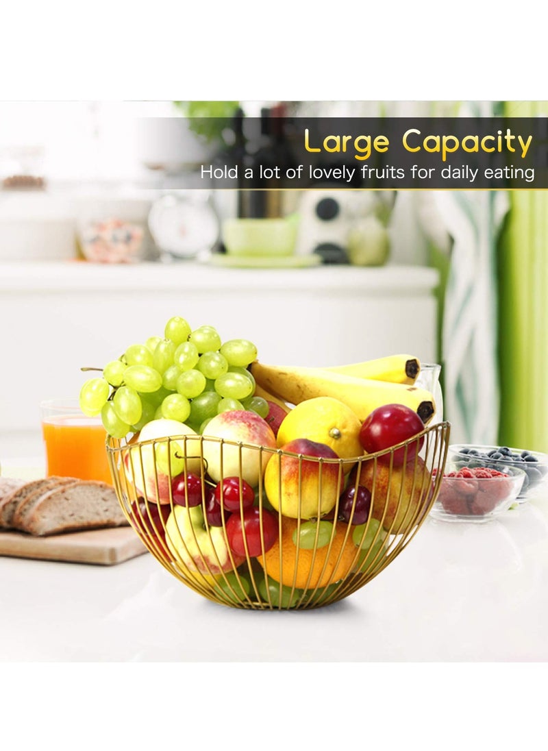 Wire Fruit Basket Gold Fruit Bowl for Kitchen Counter Wave Fruit Basket ServingBowl Wire Fruit Dish for Fruits and Veggies