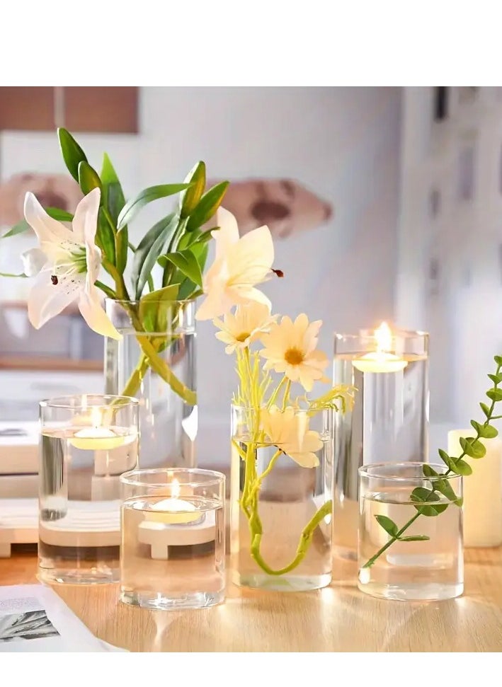 AKDC 6-Piece Set Modern Glass Candle Holders, Clear Cylindrical Vases for Candles(10X15cm-2pcs)(10x20cm-2pcs)(10x25cm-2pcs)