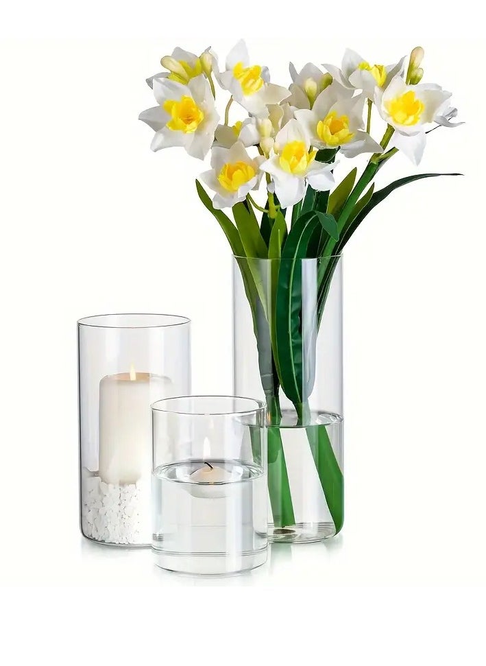 AKDC 6-Piece Set Modern Glass Candle Holders, Clear Cylindrical Vases for Candles(10X15cm-2pcs)(10x20cm-2pcs)(10x25cm-2pcs)