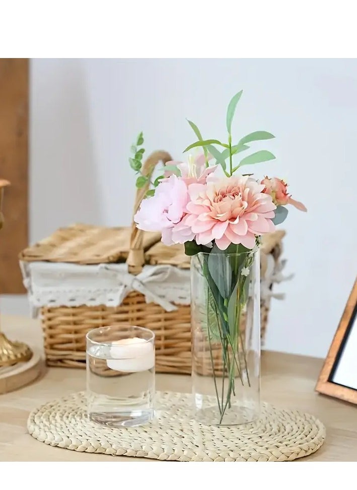 AKDC 6-Piece Set Modern Glass Candle Holders, Clear Cylindrical Vases for Candles(10X15cm-2pcs)(10x20cm-2pcs)(10x25cm-2pcs)