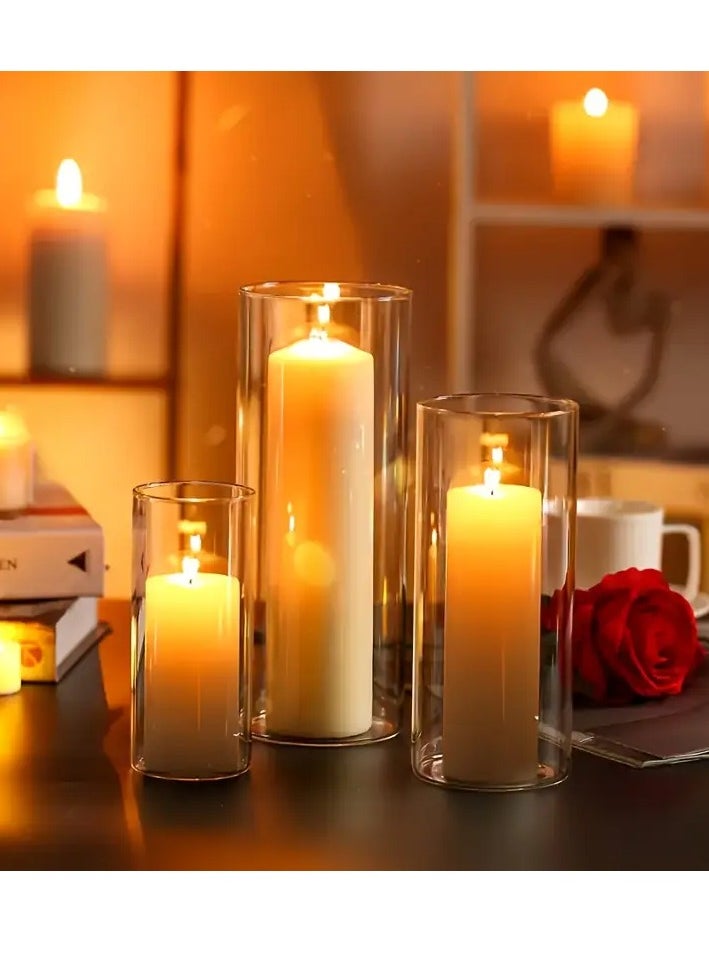 AKDC 6-Piece Set Modern Glass Candle Holders, Clear Cylindrical Vases for Candles(10X15cm-2pcs)(10x20cm-2pcs)(10x25cm-2pcs)