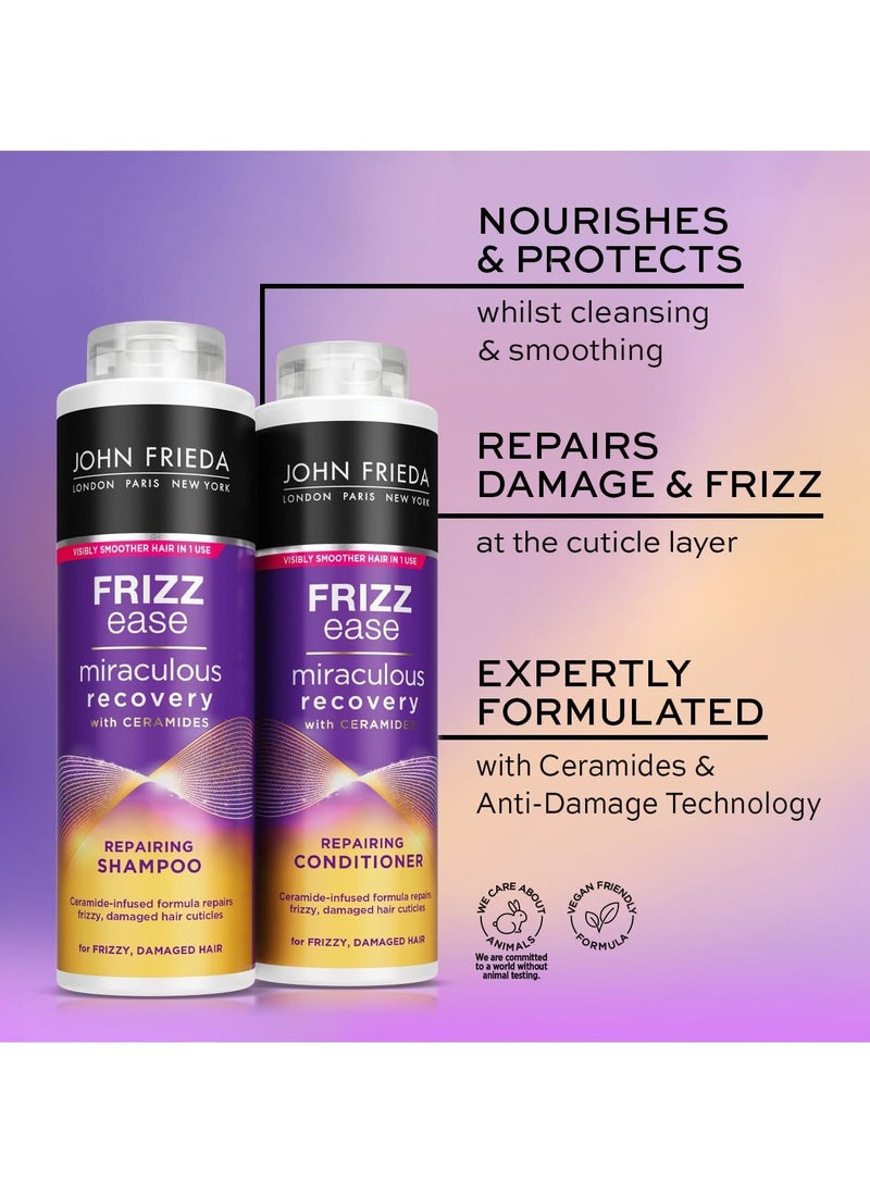 John Frieda Frizz Ease Miraculous Recovery Shampoo And Conditioner Duo Pack 2 X 500ml, Repairing And Smoothing Shampoo And Conditioner Bundle Dry, Damaged Hair