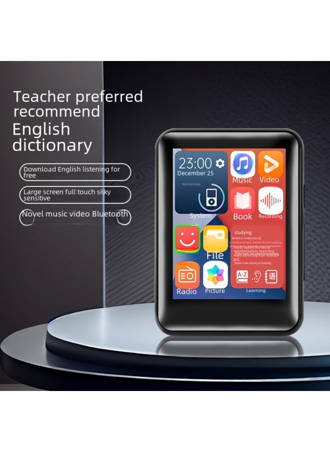 Ultra-thin Full-screen Mp3 Mp4 Portable Bluetooth Student Version Touch Screen Music Player Mp5 Mp6 Compact Digital Audio Player-Body Color:Black [2.8 Inch Full Screen Metal] With Bluetooth Dictionary-Memory Capacity:0GB [no Memory Need To Plug In The Card To Use]]