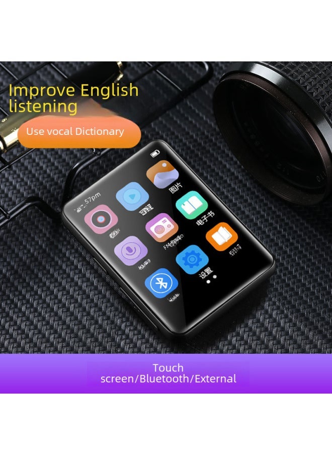 Ultra-thin Full-screen Mp3 Mp4 Portable Bluetooth Student Version Touch Screen Music Player Mp5 Mp6 Compact Digital Audio Player-Body Color:Black [2.8 Inch Full Screen Metal] With Bluetooth Dictionary-Memory Capacity:0GB [no Memory Need To Plug In The Card To Use]]
