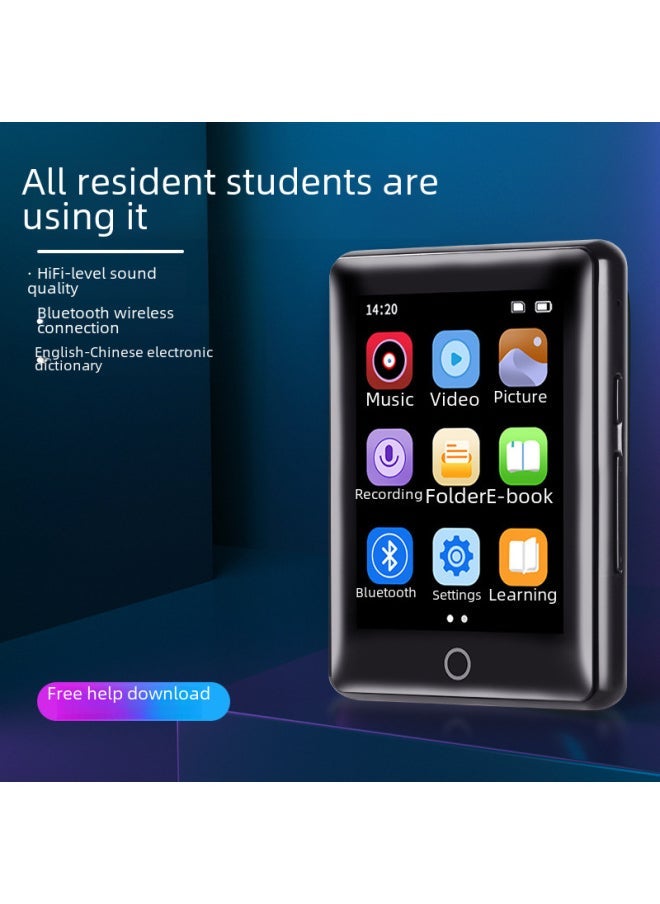 Ultra-thin Full-screen Mp3 Mp4 Portable Bluetooth Student Version Touch Screen Music Player Mp5 Mp6 Compact Digital Audio Player-Body Color:Black [2.8 Inch Full Screen Metal] With Bluetooth Dictionary-Memory Capacity:0GB [no Memory Need To Plug In The Card To Use]]