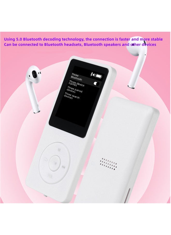 Portable Bluetooth Mp3 Player Recorder Dictation Device Student Card Insertion Version Blue Tooth Mp4 Music Player Dictionary-Body Color:White [English Dictionary Bluetooth Function]]-Memory Capacity:Single Machine Without Memory Data Line Packaging Box