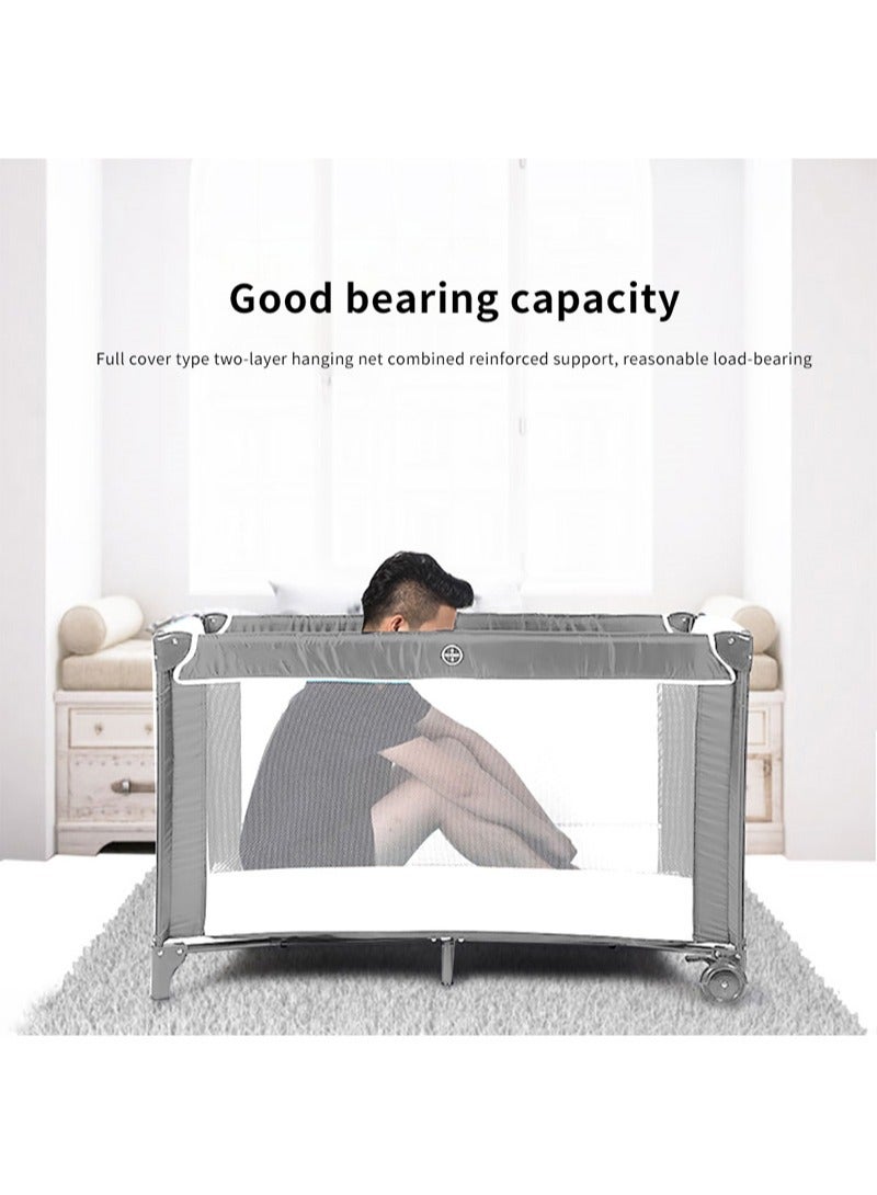 Baby Folding Bed With Cushion And Wheels Large And Comfortable Stable And Sturdy Breathable 125*65*78cm