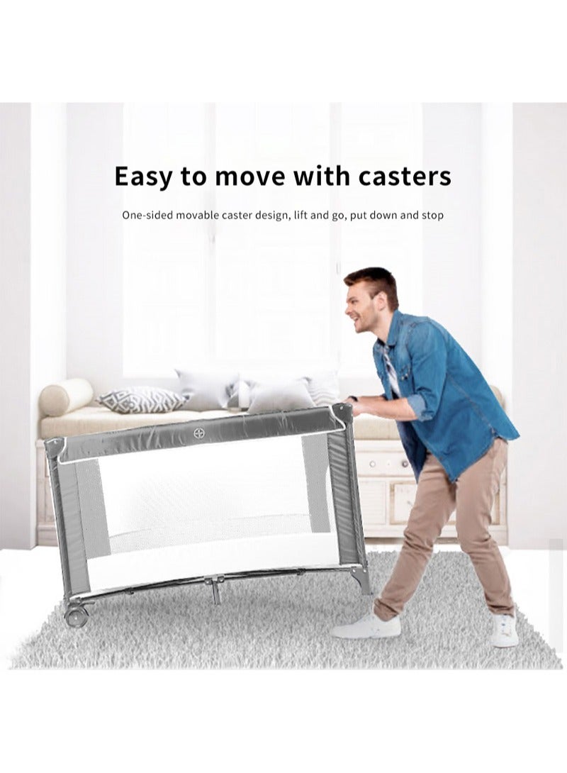 Baby Folding Bed With Cushion And Wheels Large And Comfortable Stable And Sturdy Breathable 125*65*78cm