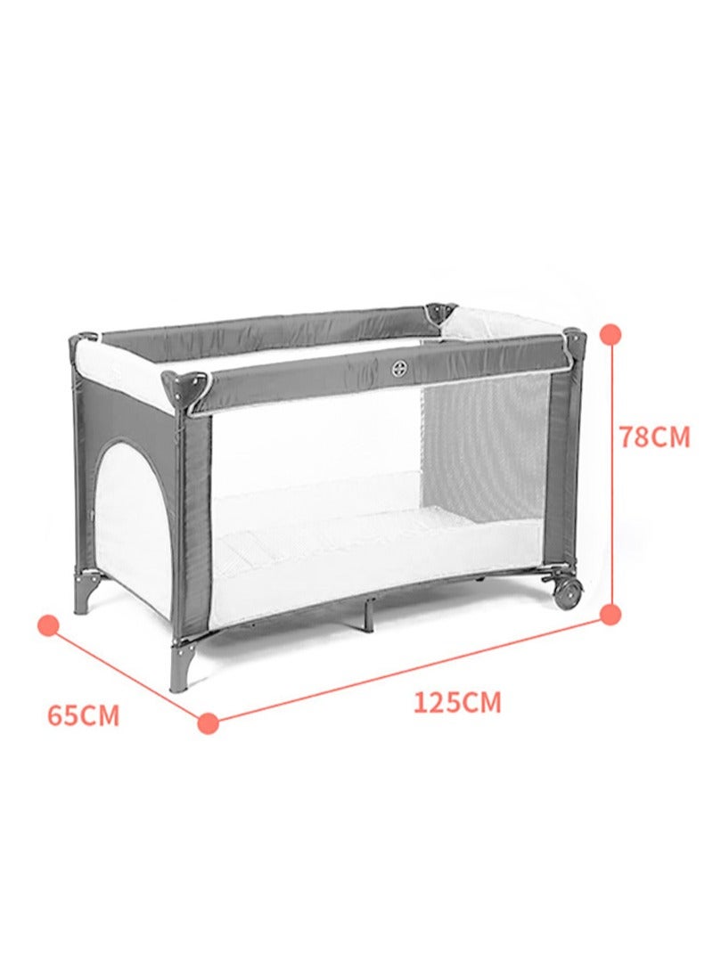 Baby Folding Bed With Cushion And Wheels Large And Comfortable Stable And Sturdy Breathable 125*65*78cm