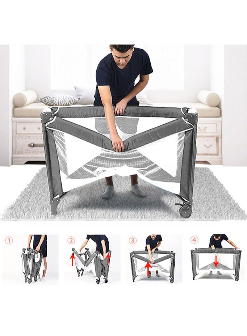 Baby Folding Bed With Cushion And Wheels Large And Comfortable Stable And Sturdy Breathable 125*65*78cm