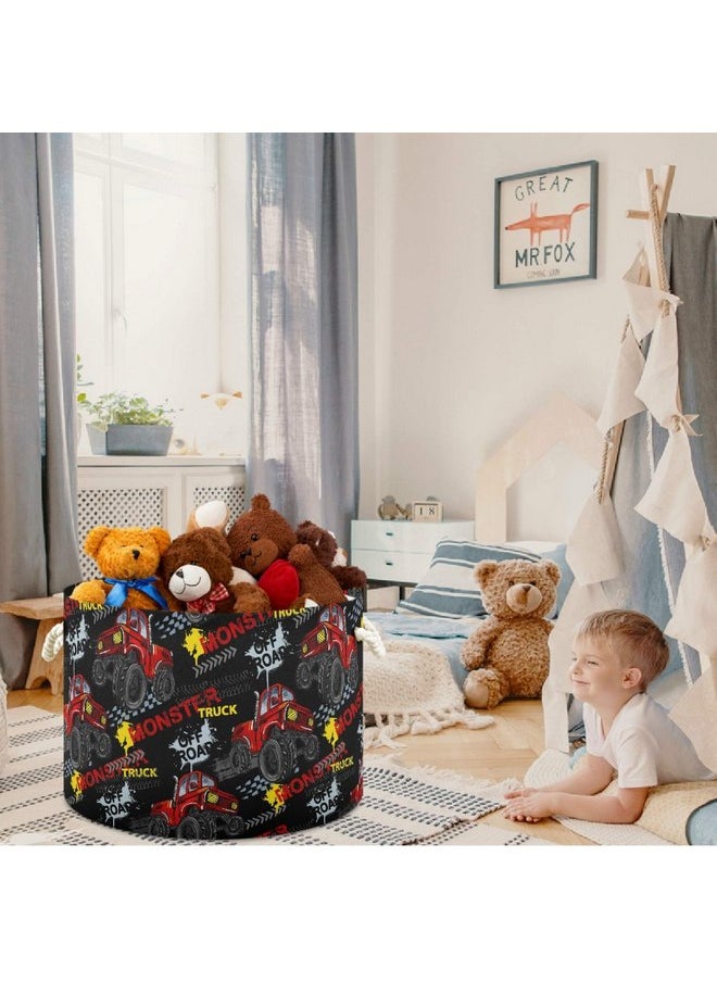 visesunny Collapsible Large Capacity Basket Cool Monster Truck Clothes Toy Storage Hamper with Durable Cotton Handles Home Organizer Solution for Bathroom, Bedroom, Nursery, Laundry,Closet