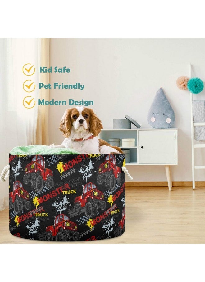 visesunny Collapsible Large Capacity Basket Cool Monster Truck Clothes Toy Storage Hamper with Durable Cotton Handles Home Organizer Solution for Bathroom, Bedroom, Nursery, Laundry,Closet