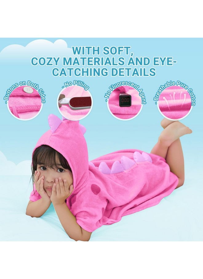 MICHLEY Cotton Baby Bath Towel with Hood Animal Pattern Poncho Towels for 4-8 Years, Pink Dinosaur