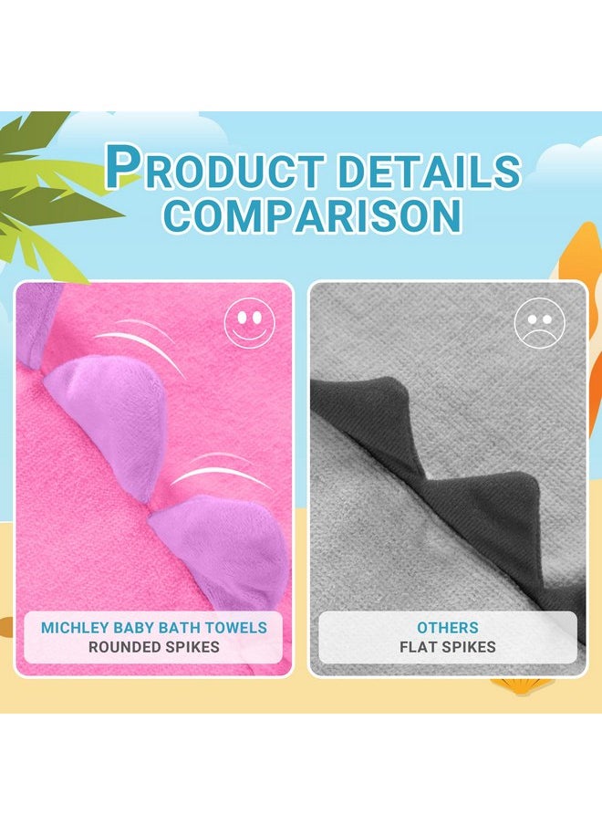 MICHLEY Cotton Baby Bath Towel with Hood Animal Pattern Poncho Towels for 4-8 Years, Pink Dinosaur