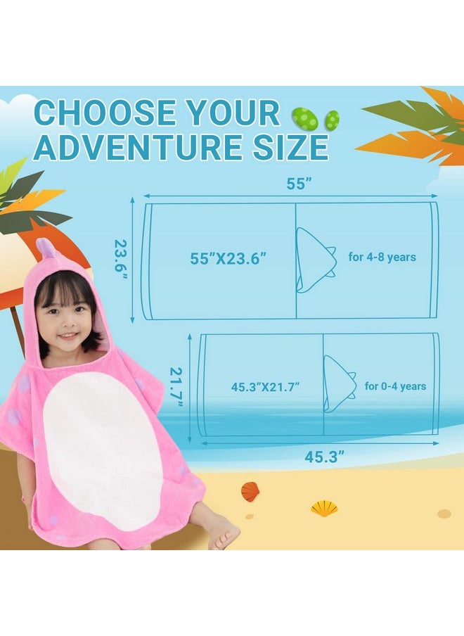 MICHLEY Cotton Baby Bath Towel with Hood Animal Pattern Poncho Towels for 4-8 Years, Pink Dinosaur