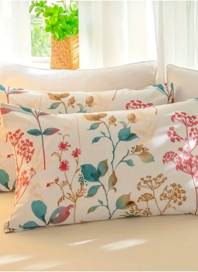 Queen size 6-piece botanical red floral style duvet cover set.