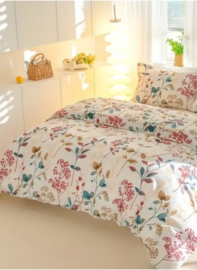 Queen size 6-piece botanical red floral style duvet cover set.