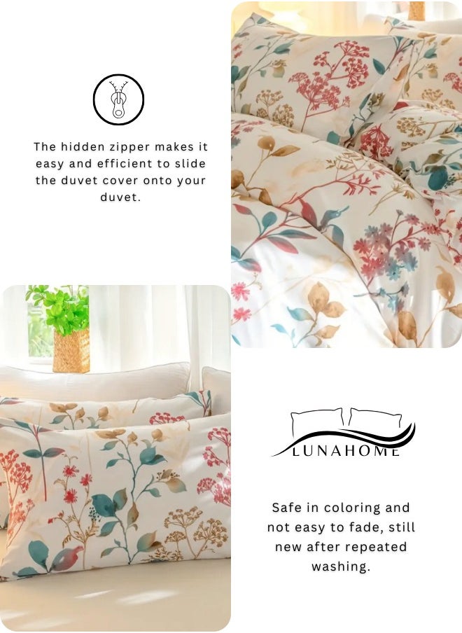 Queen size 6-piece botanical red floral style duvet cover set.