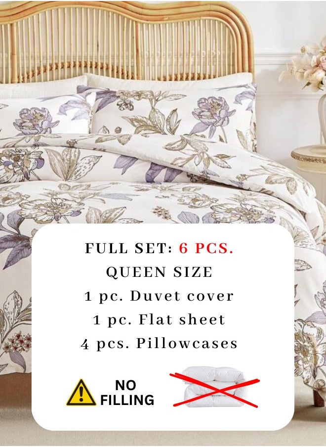 Queen size 6-piece floral damask duvet cover set.