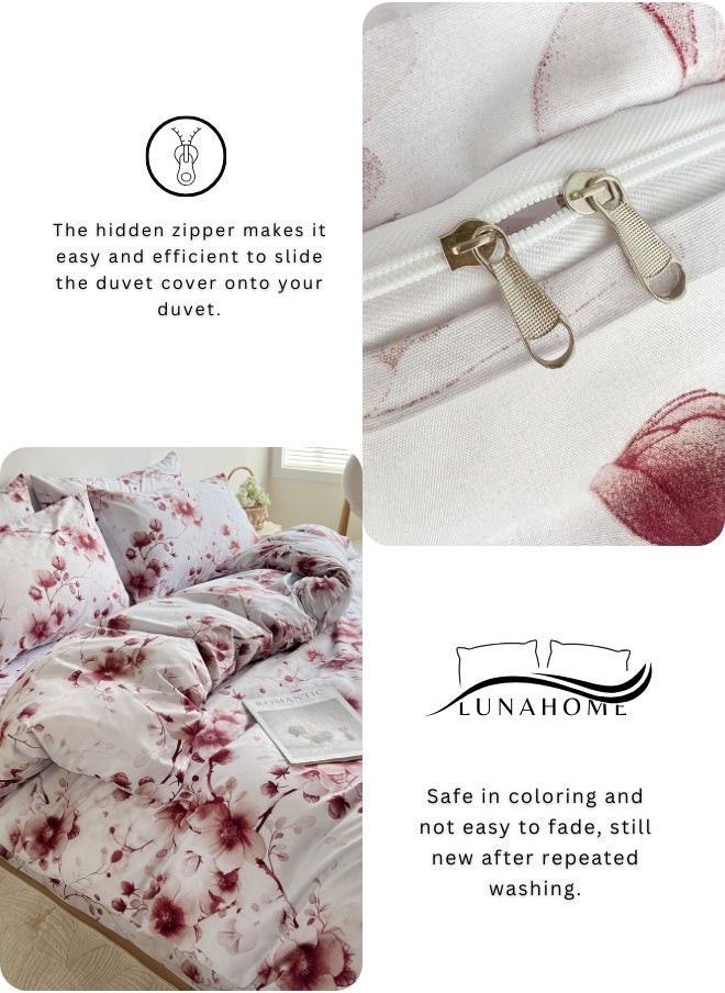 King size 6-piece duvet cover set featuring a Sakura Dusty Pink print on a white background.