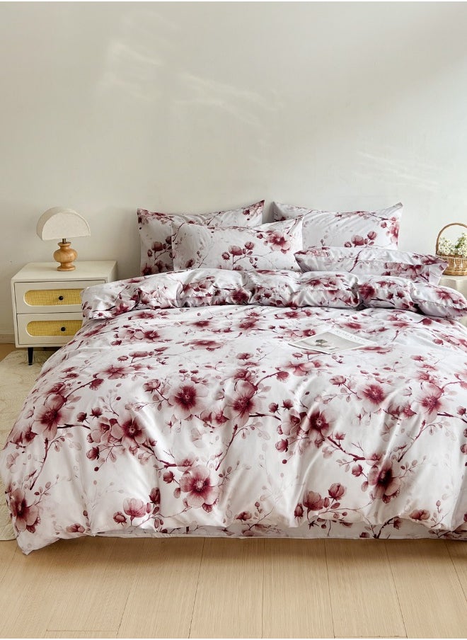 King size 6-piece duvet cover set featuring a Sakura Dusty Pink print on a white background.