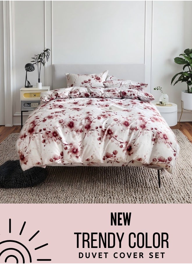 King size 6-piece duvet cover set featuring a Sakura Dusty Pink print on a white background.