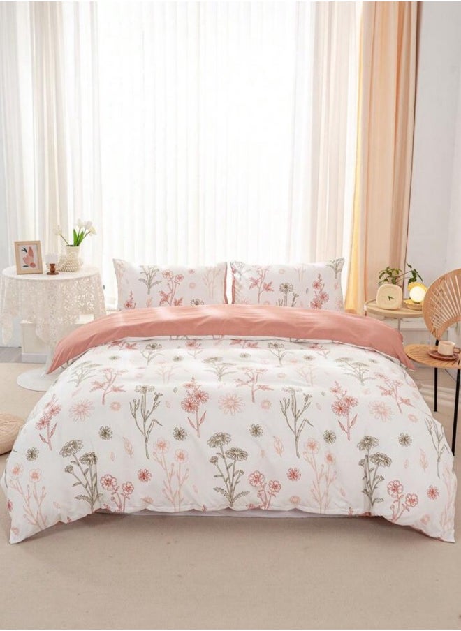 Queen size 6-piece peach bedding set featuring a botanical floral design duvet cover.