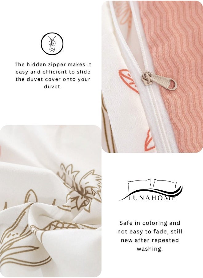 Queen size 6-piece peach bedding set featuring a botanical floral design duvet cover.