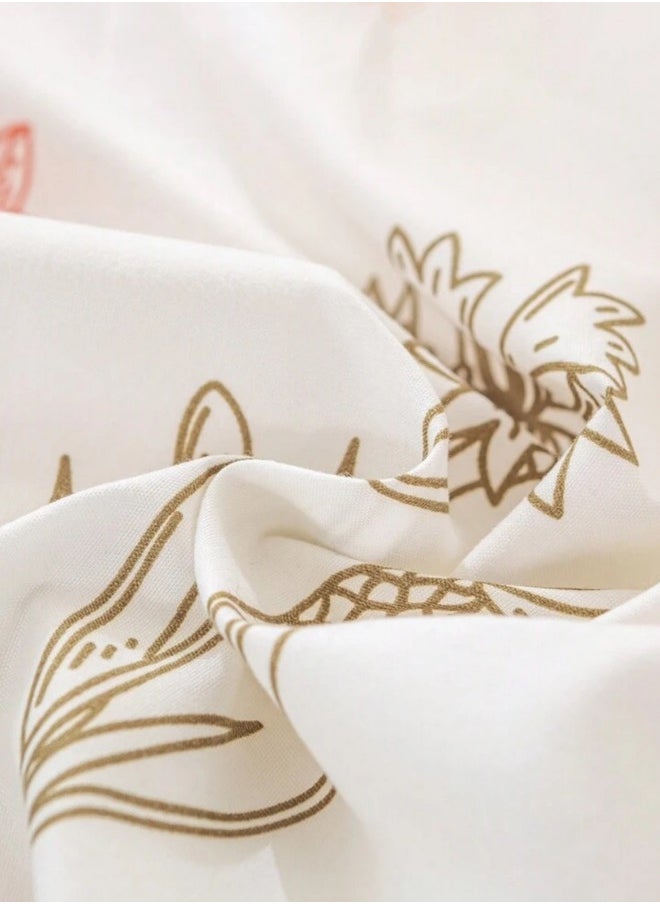 Queen size 6-piece peach bedding set featuring a botanical floral design duvet cover.