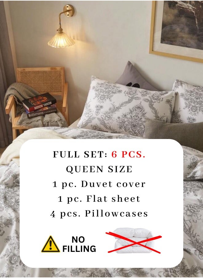 Queen size 6-piece 3D duvet cover set vintage print
