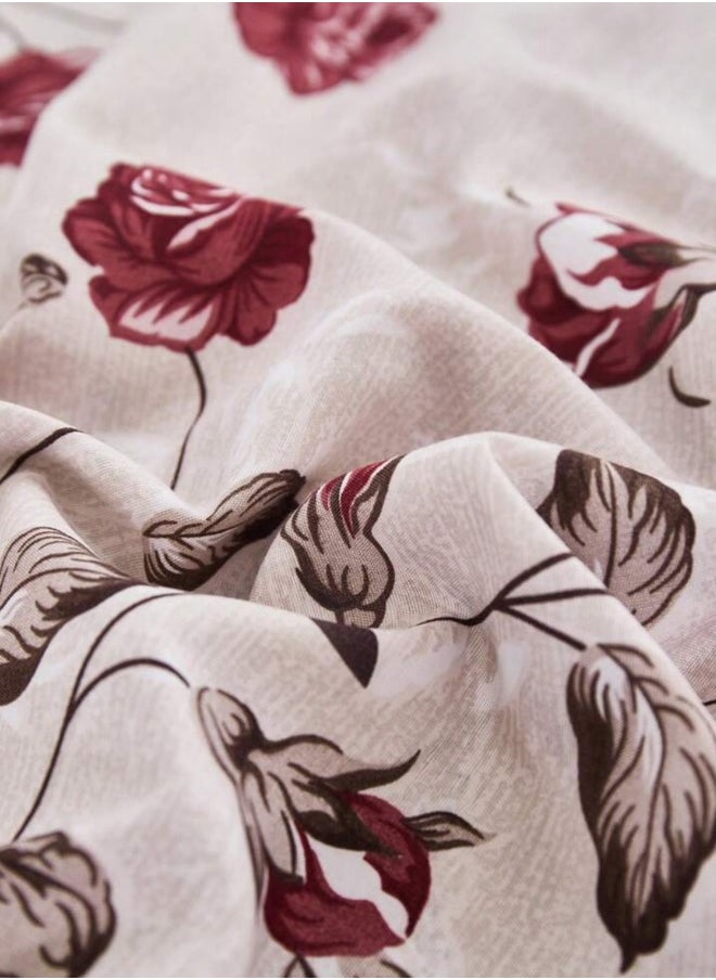 Queen size 6-piece duvet cover set beige with vintage red rose print.