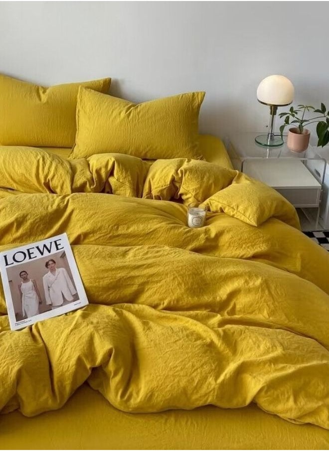 Single Size 4 piece Bedding Set Without Filling, Washable Cotton Yellow Color.