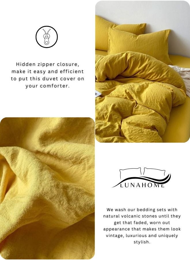 Single Size 4 piece Bedding Set Without Filling, Washable Cotton Yellow Color.