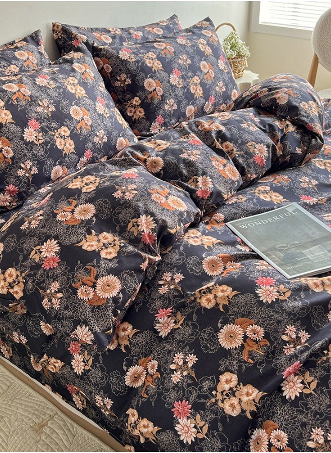 Queen size 6-piece duvet cover set featuring a charming vintage print, brown color.