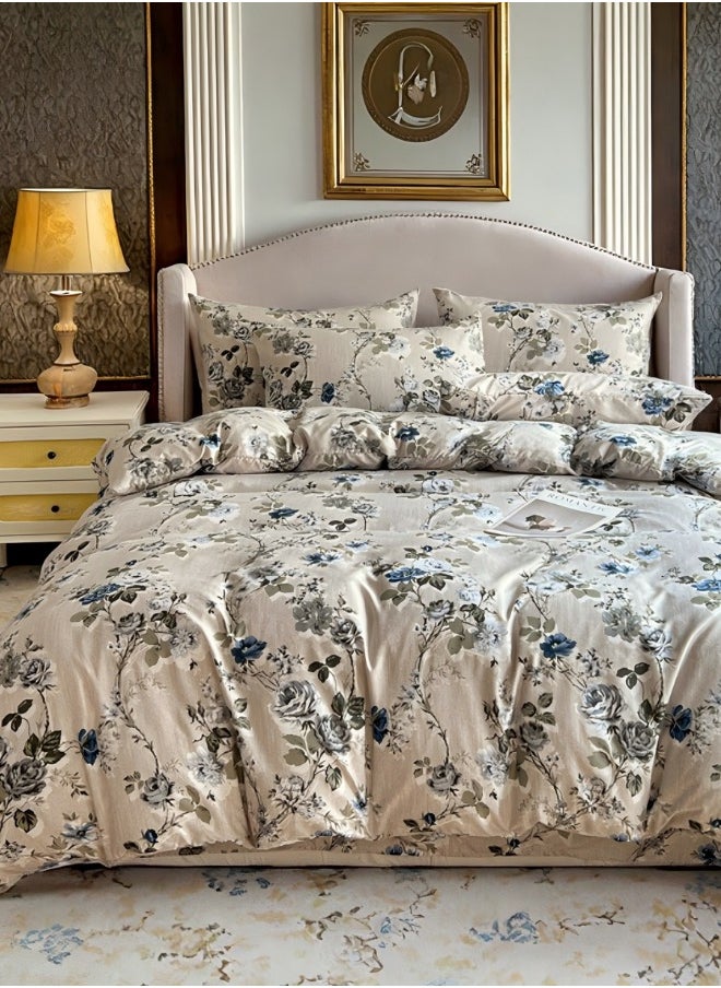 King size 6-piece duvet cover set with blue roses.