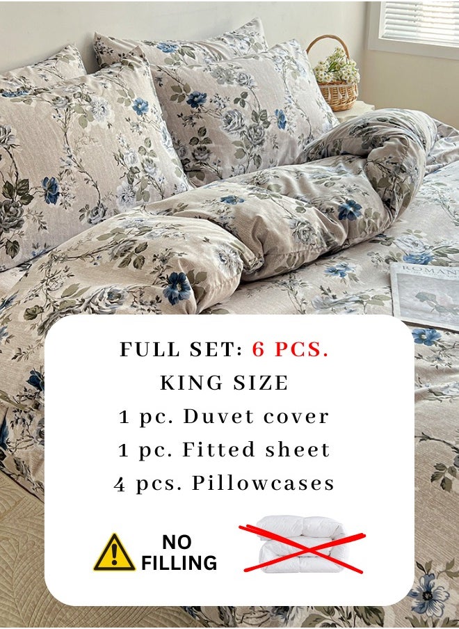 King size 6-piece duvet cover set with blue roses.