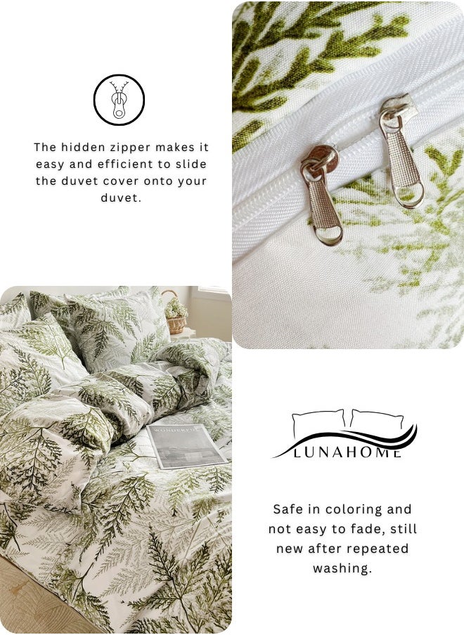 King size 6-piece modern duvet cover set with green leaf pattern.