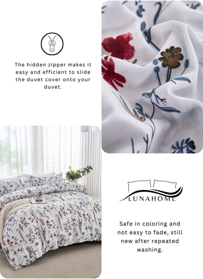 Queen size 6-piece blue bedding set featuring a botanical floral design duvet cover.