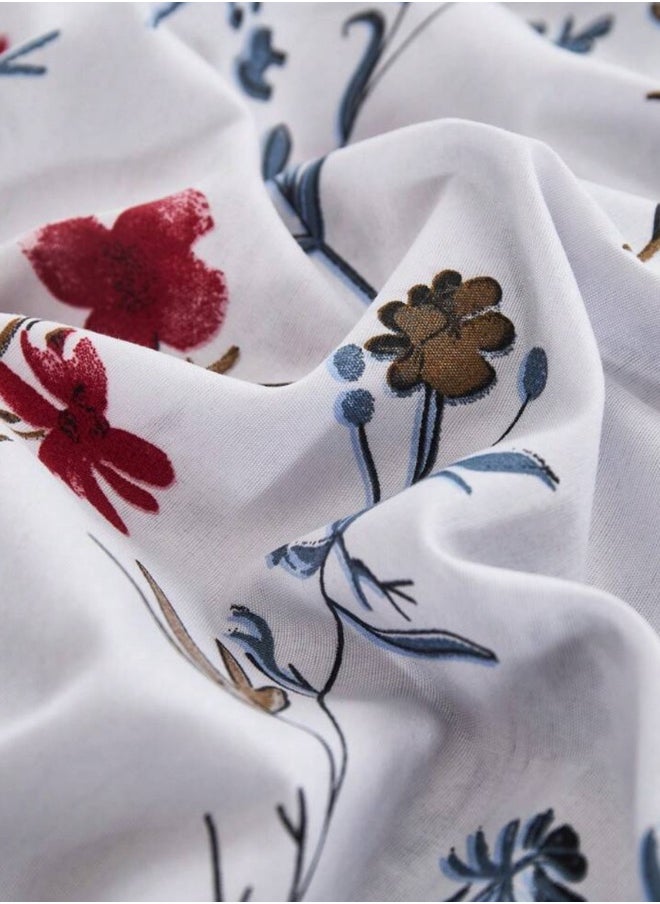 Queen size 6-piece blue bedding set featuring a botanical floral design duvet cover.