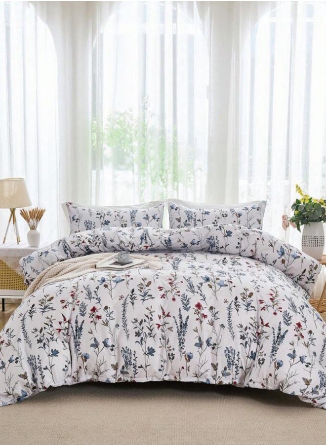 Queen size 6-piece blue bedding set featuring a botanical floral design duvet cover.