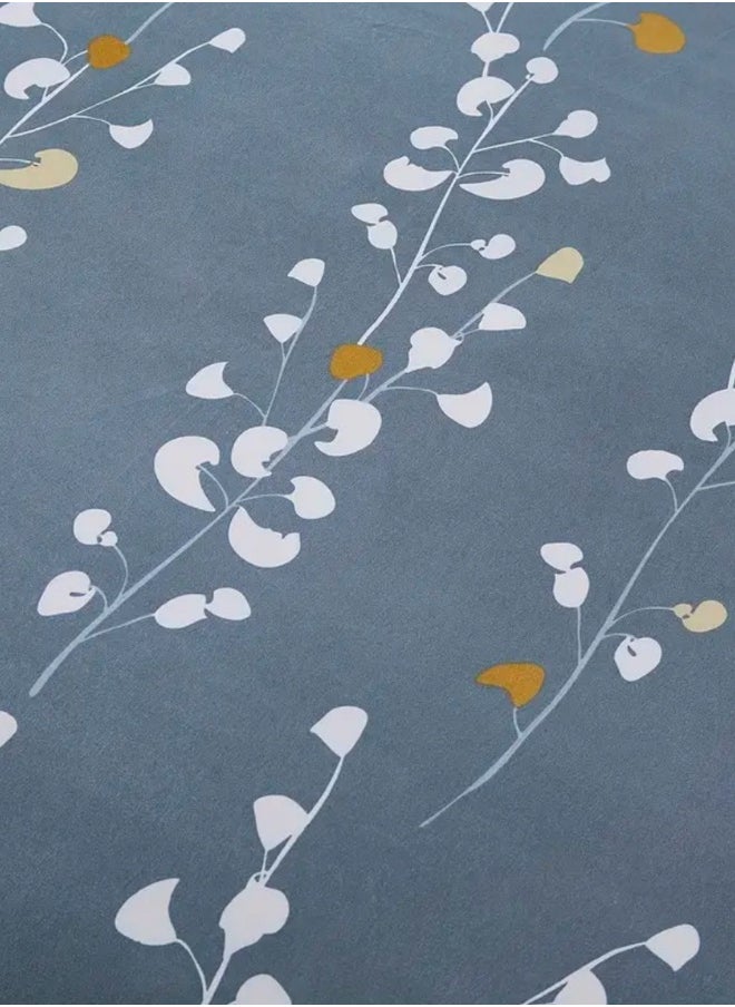Queen size 6-piece duvet cover set grey yellow branches print pattern.