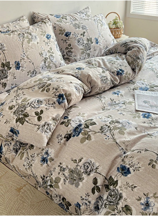Queen size 6-piece duvet cover set with blue roses.