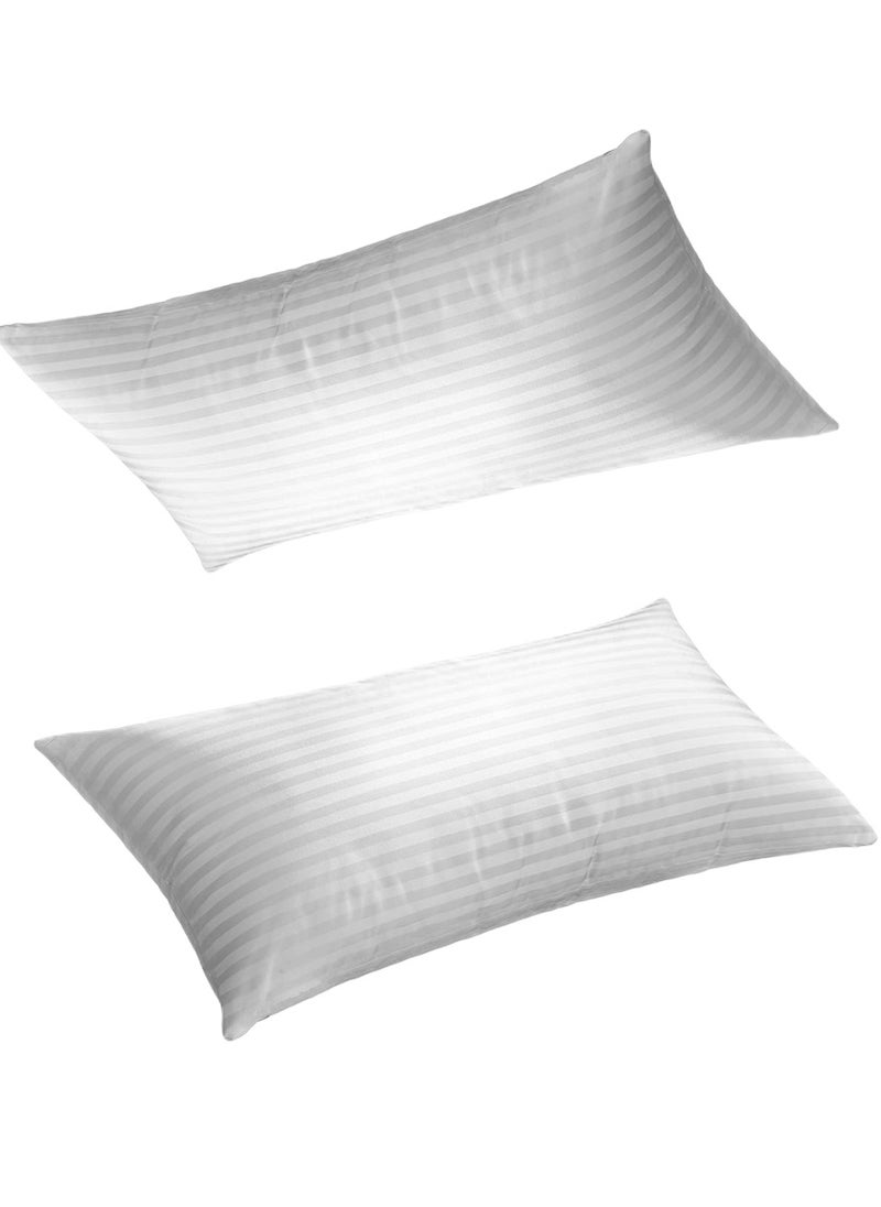 2 Piece Set Soft Cotton Bed Pillow Stripe White 50X90cm Made in Uae