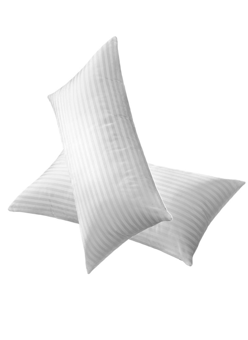 2 Piece Bed Pillow Cotton Stripe White Fabric 50X90cm Made in Uae